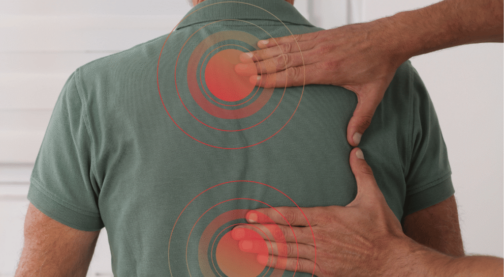 A patient getting postural back pain physiotherapy in Indore, Nipania which includes assessment as well as treatment.