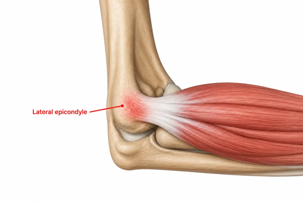 As a part of tennis elbow physiotherapy in Indore, an anatomical diagram to explain the patient about extensor tendons that are damaged.